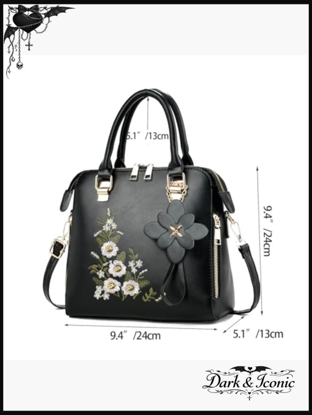 Embroidered Satchel Purse Top Handle Lightweight Tote Crossbody Bag - Picture 4 of 6